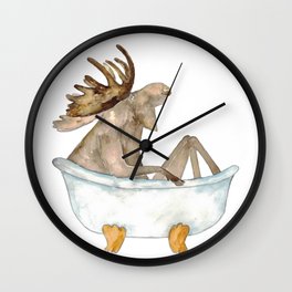 Moose taking bath watercolor Wall Clock