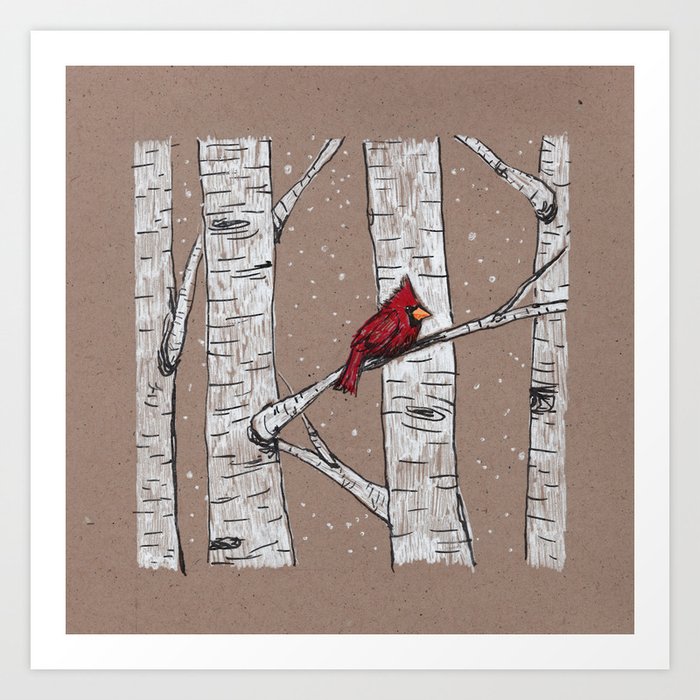 Cardinal In A Birch Tree Art Print By Mcbiteypants Society6