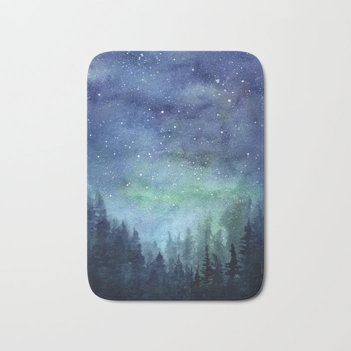 Watercolor Galaxy Nebula Northern Lights Painting Bath Mat