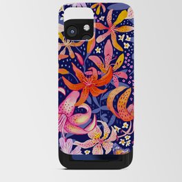 Dancing Tiger Lillies on dark blue iPhone Card Case