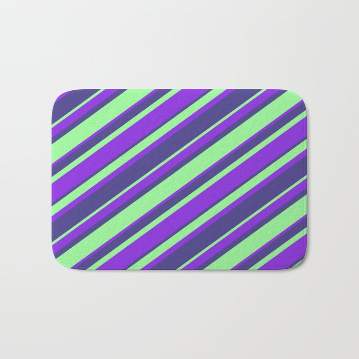 Purple, Dark Slate Blue & Green Colored Striped/Lined Pattern Bath Mat