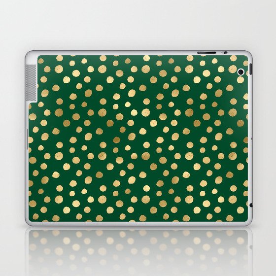 Emerald Green Gold Spots Pattern Laptop & iPad Skin