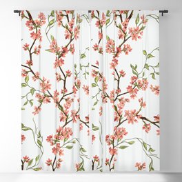 Japanese Flowers Sakura Chinoiserie Botanic Vintage Pattern Blackout Curtain