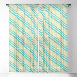 [ Thumbnail: Dark Turquoise and Pale Goldenrod Colored Lines/Stripes Pattern Sheer Curtain ]