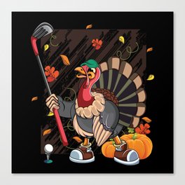 Fall Autumn Cute Turkey Hockey Season Thanksgiving Canvas Print