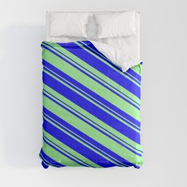[ Thumbnail: Blue and Green Colored Lines/Stripes Pattern Comforter ]
