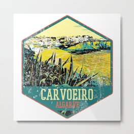 Nature landscape illustration. Algarve Portugal vintage travel, Carvoeiro beach Metal Print