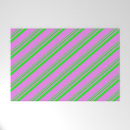[ Thumbnail: Lime and Violet Colored Striped Pattern Welcome Mat ]