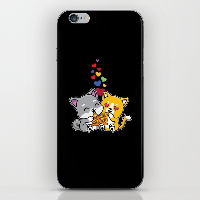 Pet Cat Animal Hearts Pizza Meow Valentines Day iPhone Skin