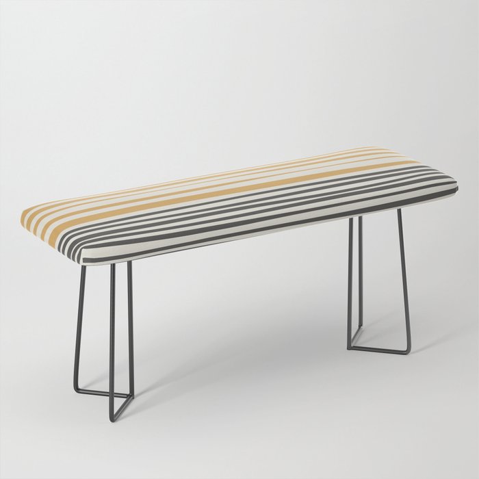 Natural Stripes Modern Minimalist Colour Block Pattern in Charcoal Grey, Muted Mustard Gold, and Cream Beige Bench
