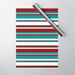 [ Thumbnail: Dark Red, Dark Cyan, and White Colored Striped Pattern Wrapping Paper ]