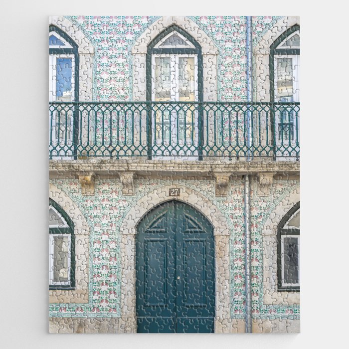 The green door nr. 27 - vintage green azulejos tiles - LIsbon Portugal travel photography Jigsaw Puzzle