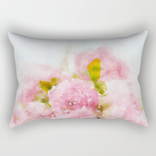 Rose treasure - Pink floral flowers on white background on #Society6 Rectangular Pillow
