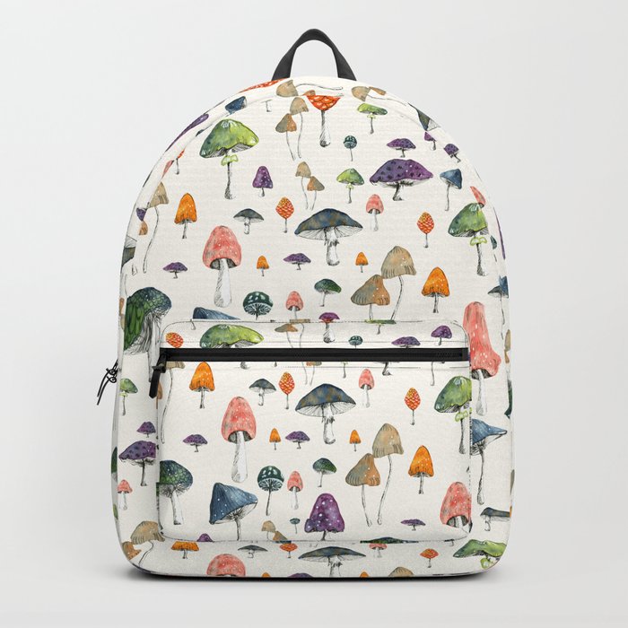 Watercolor mushrooms pattern on cream background Backpack