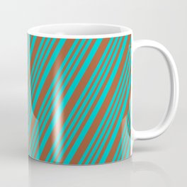 [ Thumbnail: Dark Turquoise and Sienna Colored Striped/Lined Pattern Coffee Mug ]