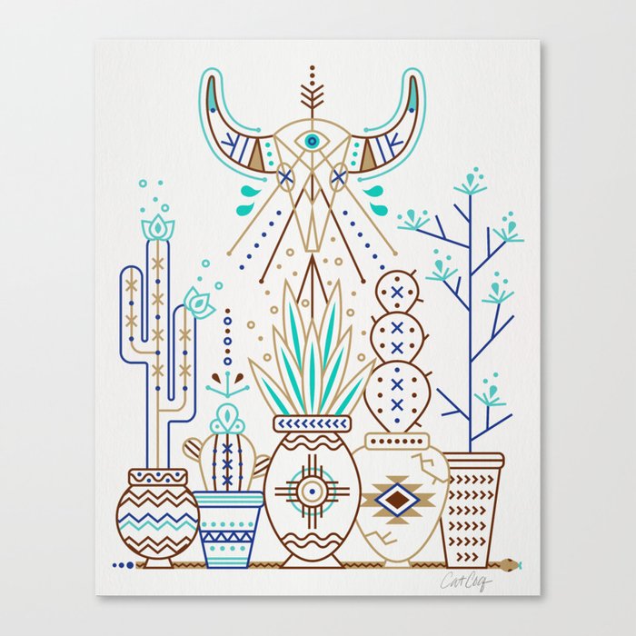 Canvas Santa Fe >> Santa Fe Garden Turquoise Brown Canvas Print By Catcoq Canvas Santa Fe >> Santa Fe Garden Turquoise Brown Canvas Print By Catcoq