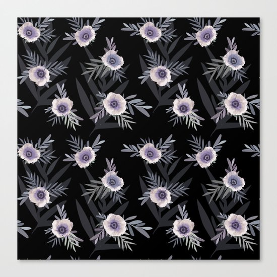 Floral pattern with anemone flowers, romantic print black background Canvas Print