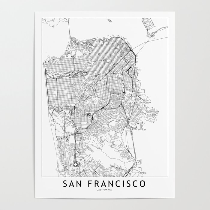 San Francisco White Map Poster by multipliCITY Society6