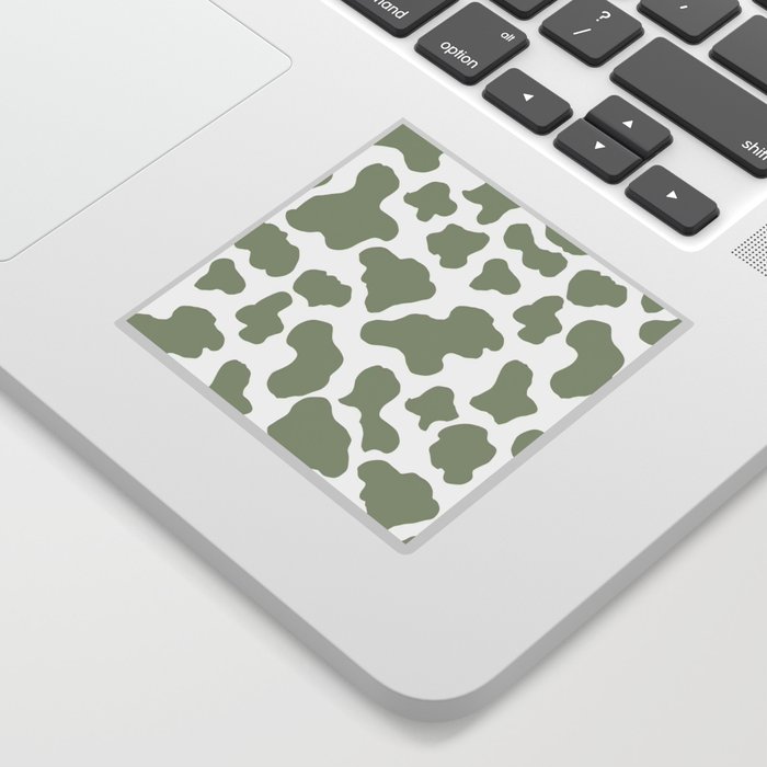Sage Green Cow Print Aesthetic Pattern Sticker by lizziereadingart