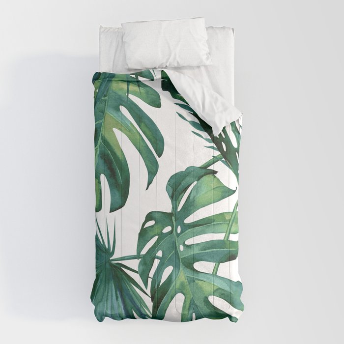Classic Palm Leaves Tropical Jungle Green Comforter