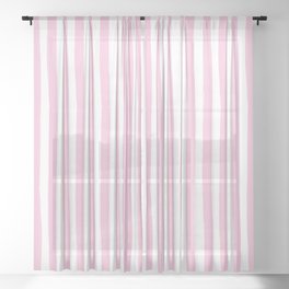 Pink and White Cabana Stripes Palm Beach Preppy Sheer Curtain