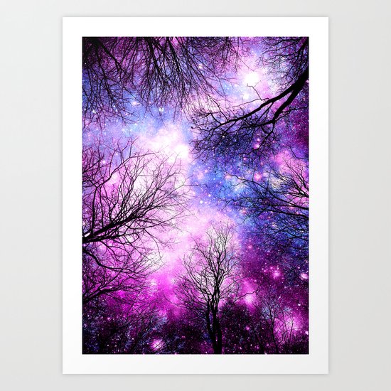 Black Trees Purple Fuchsia Blue Space Art Print