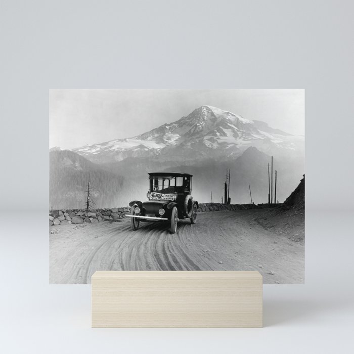 Vintage Electric Car and Mt. Rainier - 1919 Mini Art Print