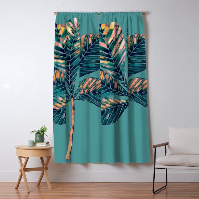 Chestnut Leaf In Coral And Dark Blue Colors Blackout Curtain By