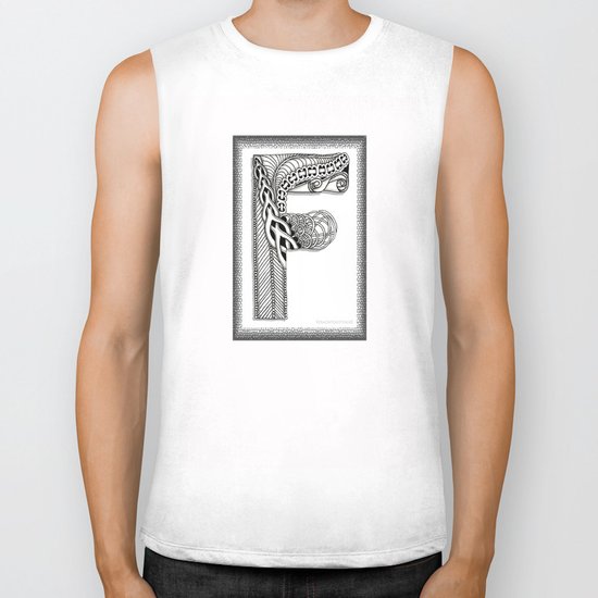 Zentangle F Monogram Alphabet Illustration Biker Tank