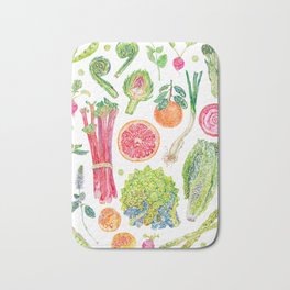 Spring Harvest Watercolour - White Bath Mat | Gardening, Artichoke, Vegetable, Painting, Spring, Vegetables, Watercolour, Kitchen, Harvest, Garden 
