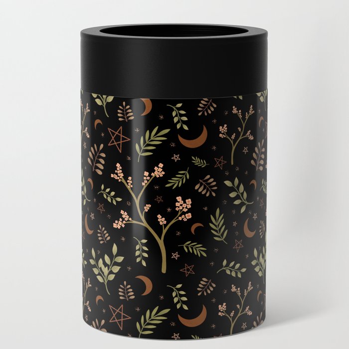 Plant Magick Nature Pattern Black Can Cooler