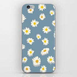 Daisy - Floral Art Pattern on Blue iPhone Skin