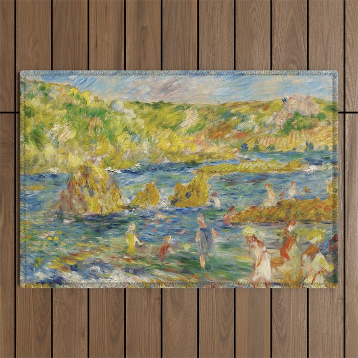 Pierre-Auguste Renoir "Rochers de Guernesey avec personnages (plage à Guernesey)" Outdoor Rug