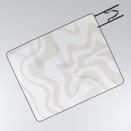 Liquid Swirl Abstract Pattern in Pale Beige and White Picnic Blanket