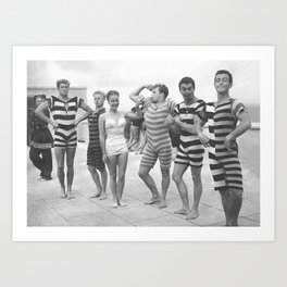 Men Flexing Muscles, Black and White Vintage Photo Art Print