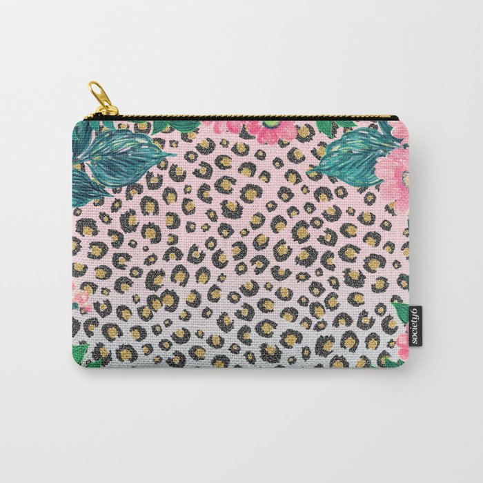 Girly Pink Mint Ombre Floral Leopard Print Glitter Image Carry-All Pouch