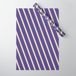 [ Thumbnail: Tan & Dark Slate Blue Colored Lines Pattern Wrapping Paper ]