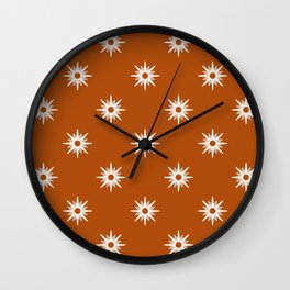 Orange atomic mid century white stars pattern Wall Clock
