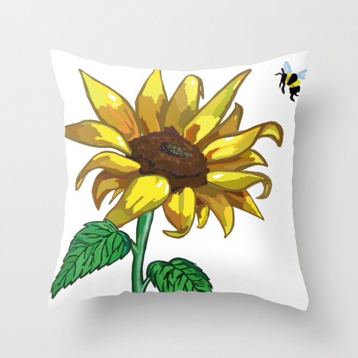 Sunflower and the Bee Throw Pillow