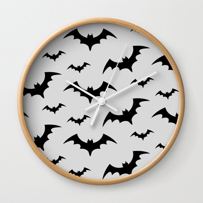 Halloween Bats Grey & Black Wall Clock