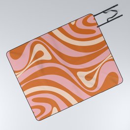 New Groove Retro Swirl Abstract Pattern Pink Orange Cream. Picnic Blanket