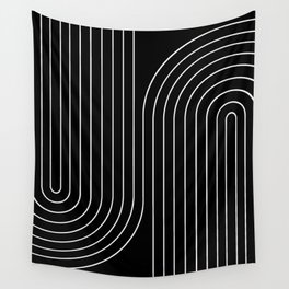 Minimal Line Curvature II Black and White Mid Century Modern Arch Abstract Wall Tapestry