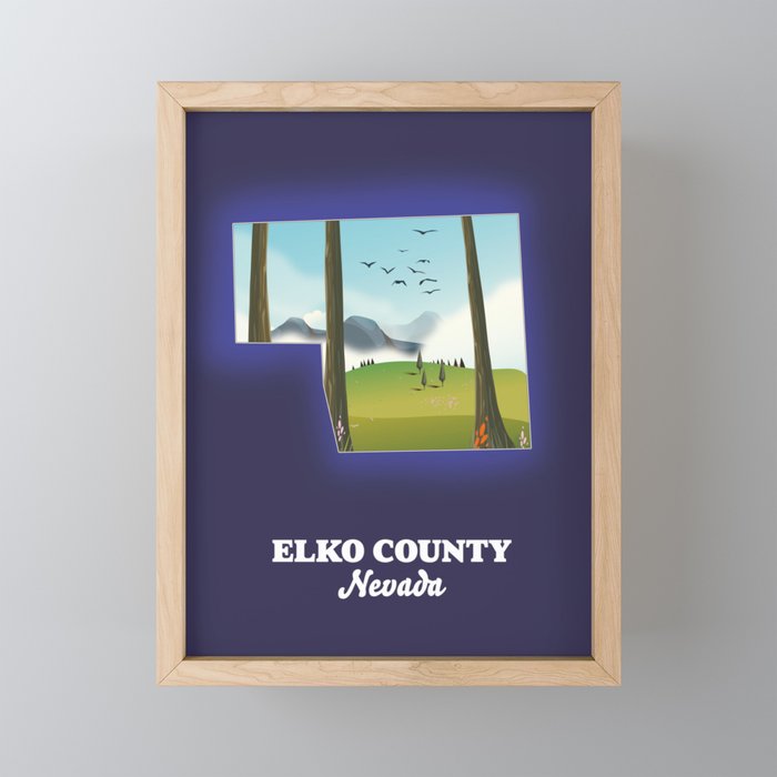 Elko County Nevada map Framed Mini Art Print