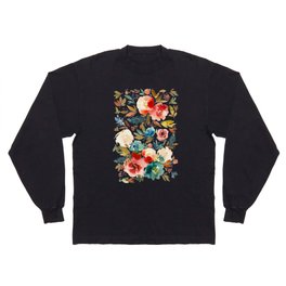 Red Turquoise Teal Floral Watercolor Long Sleeve T-shirt