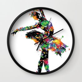 Ballerina with paint splash Wall Clock