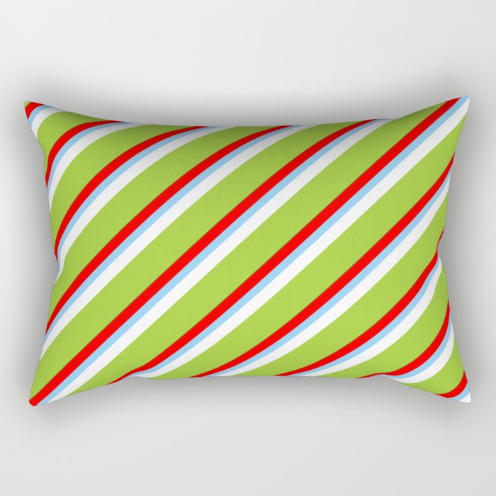 Colorful Red, Light Sky Blue, White, Green, and Dark Green Colored Stripes Pattern Rectangular Pillow
