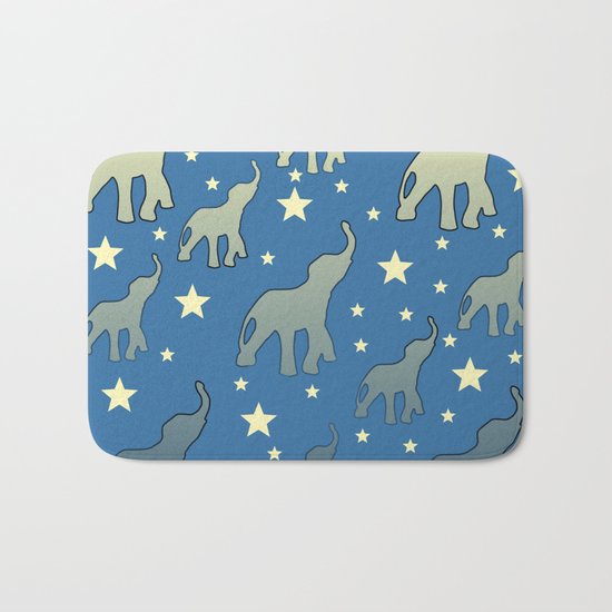 Blue Elephants Stars Pattern Bath Mat