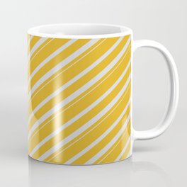 [ Thumbnail: Goldenrod & Light Grey Colored Striped Pattern Coffee Mug ]