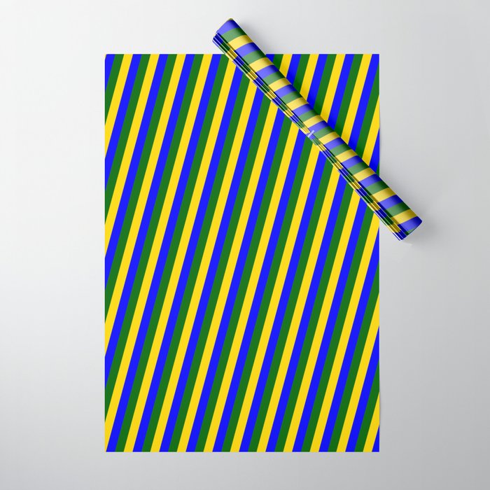 Yellow, Blue & Dark Green Colored Lines Pattern Wrapping Paper