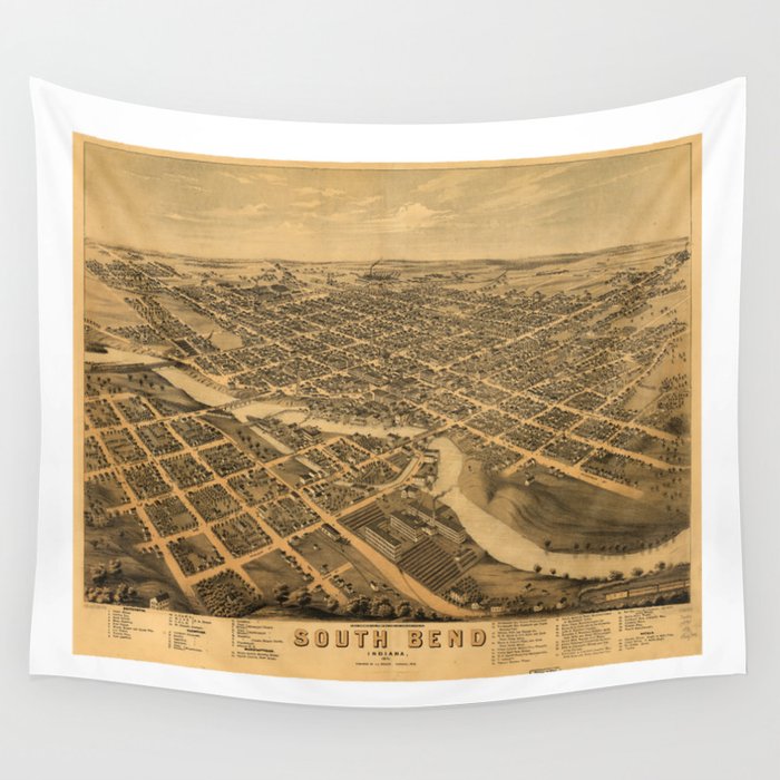 Aerial View of South Bend, Indiana (1874) Wall Tapestry by The Arts  Society6